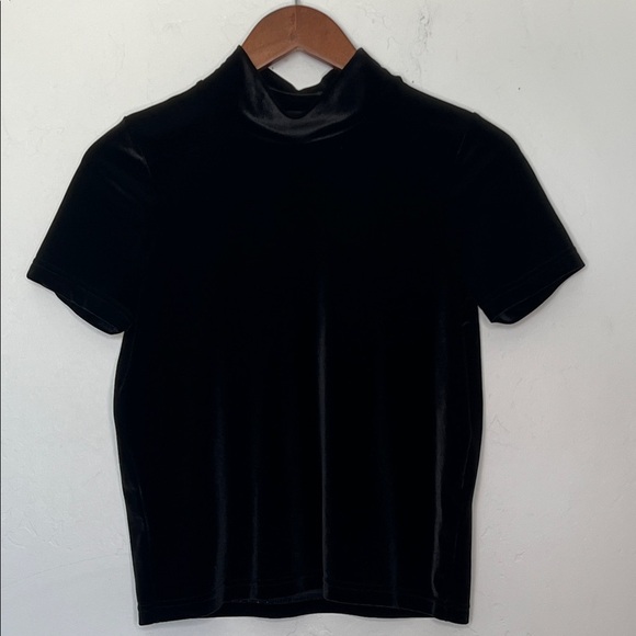 Madewell Velvet Mockneck Tee Black Size XS Style H2606 Short Sleeve Top Holiday - Picture 2 of 6